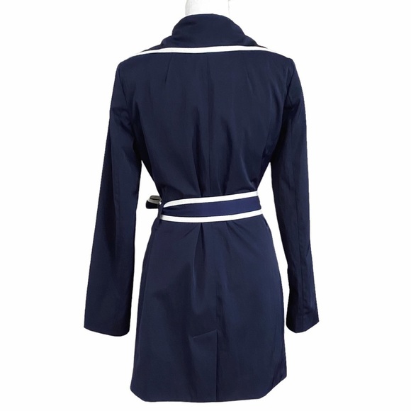 BANANA REPUBLIC NAVY WHITE BUTTON FRONT BELTED TRENCH  COAT - XS - Picture 3 of 15